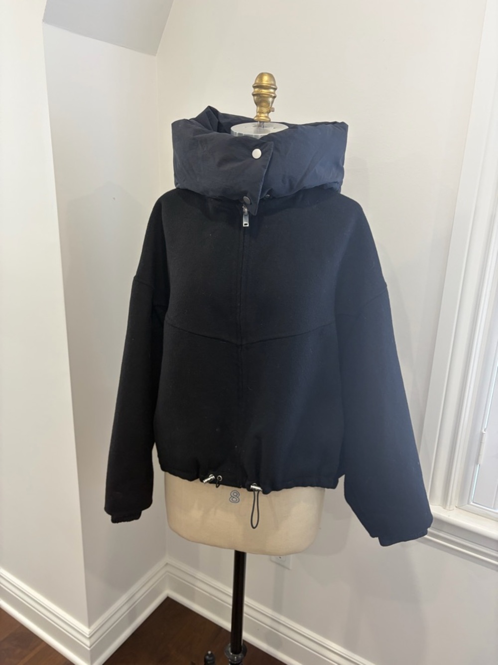 Zara Black Wool-Blend Button-Collar Jacket